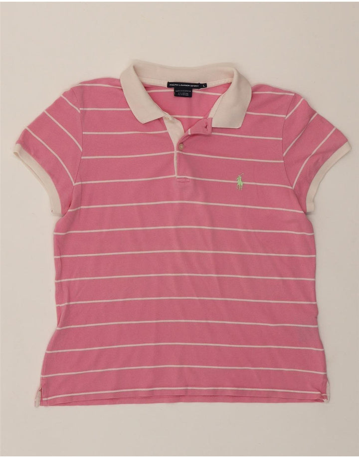 Polo feminino RALPH LAUREN Reino Unido 14 grande algodão listrado rosa