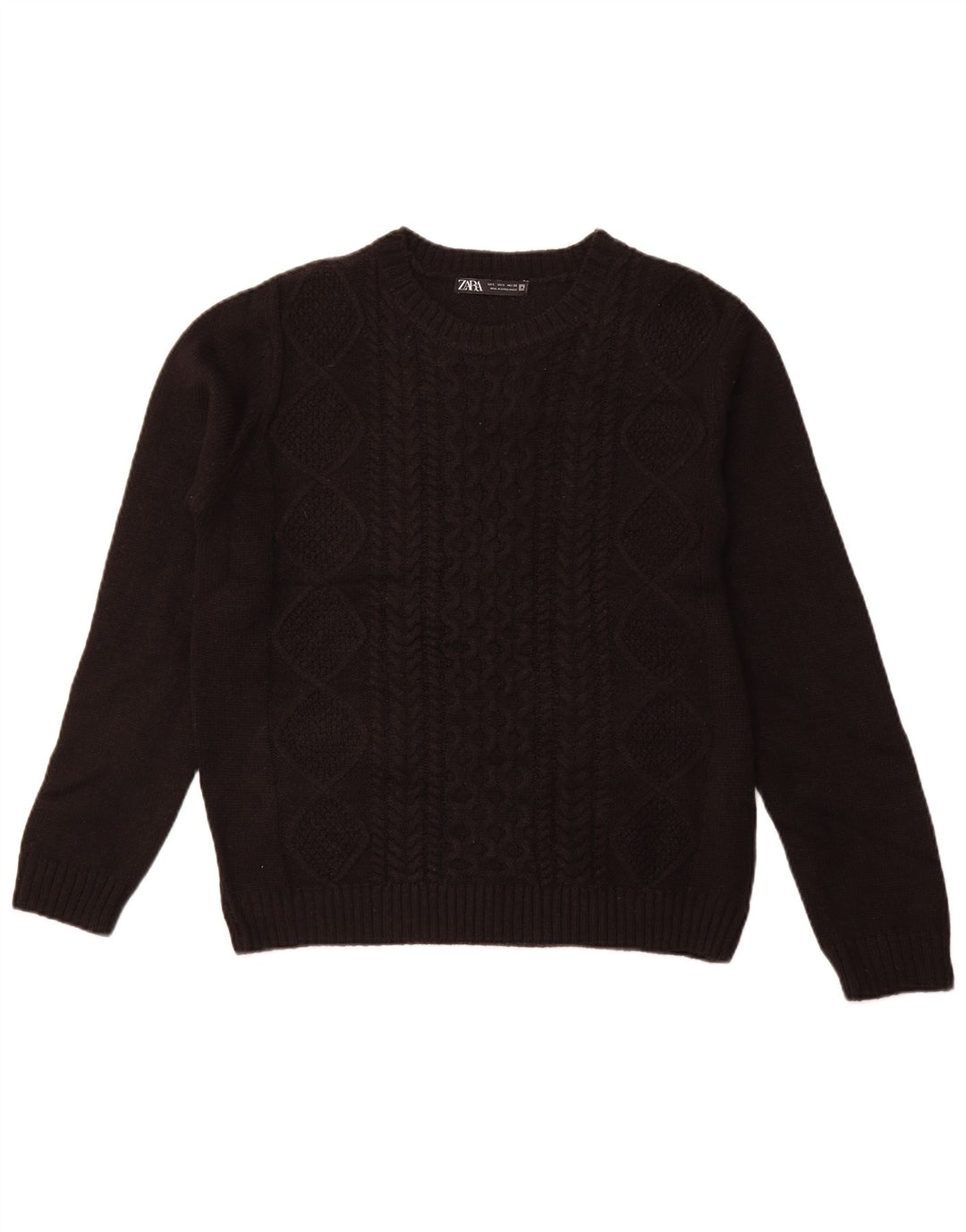 Zara Suéter feminino com gola redonda, Reino Unido 14, grande, preto, acrílico