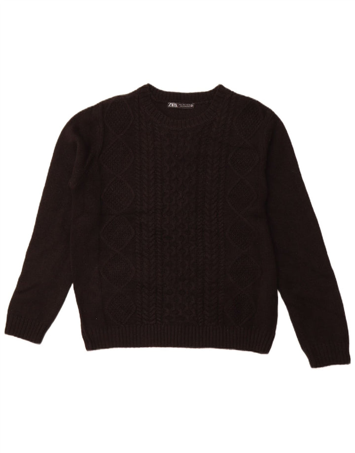 Zara Suéter feminino com gola redonda, Reino Unido 14, grande, preto, acrílico