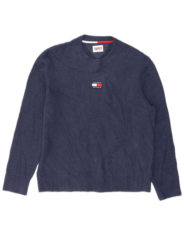 Tommy Hilfiger Suéter masculino com gola redonda grande poliéster azul marinho