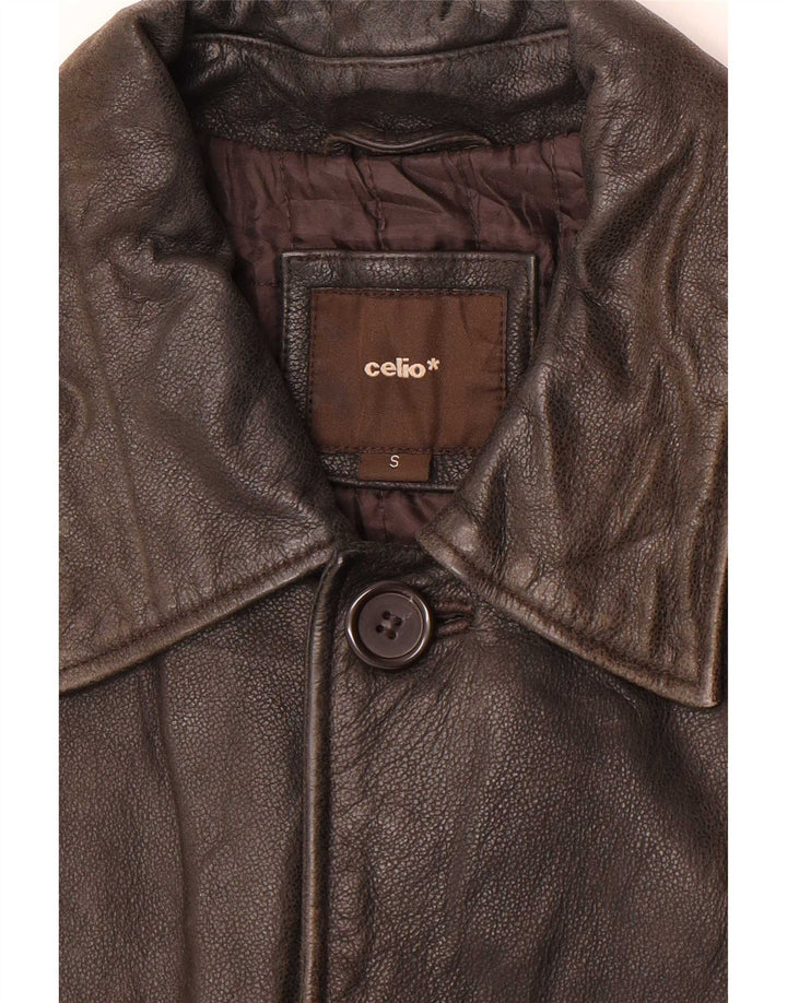 Jaqueta de couro masculina Celio UK 36 pequena marrom