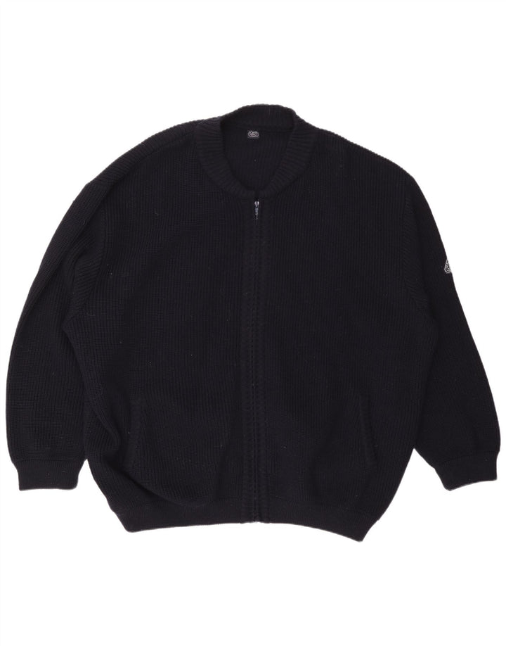 Suéter cardigan masculino vintage de grandes dimensões XL lã azul marinho