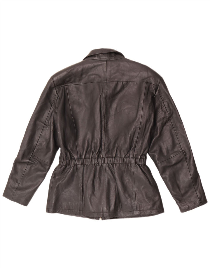 Jaqueta de couro superdimensionada feminina vintage EU 36 couro preto pequeno