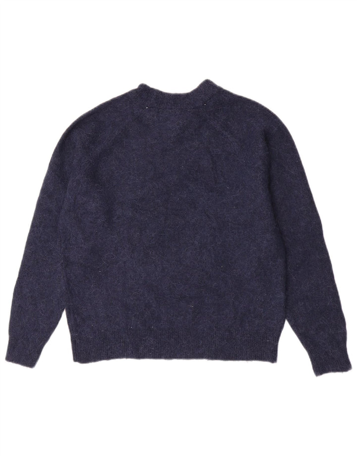 Suéter feminino Zara com gola redonda, Reino Unido 10 pequeno azul marinho poliamida