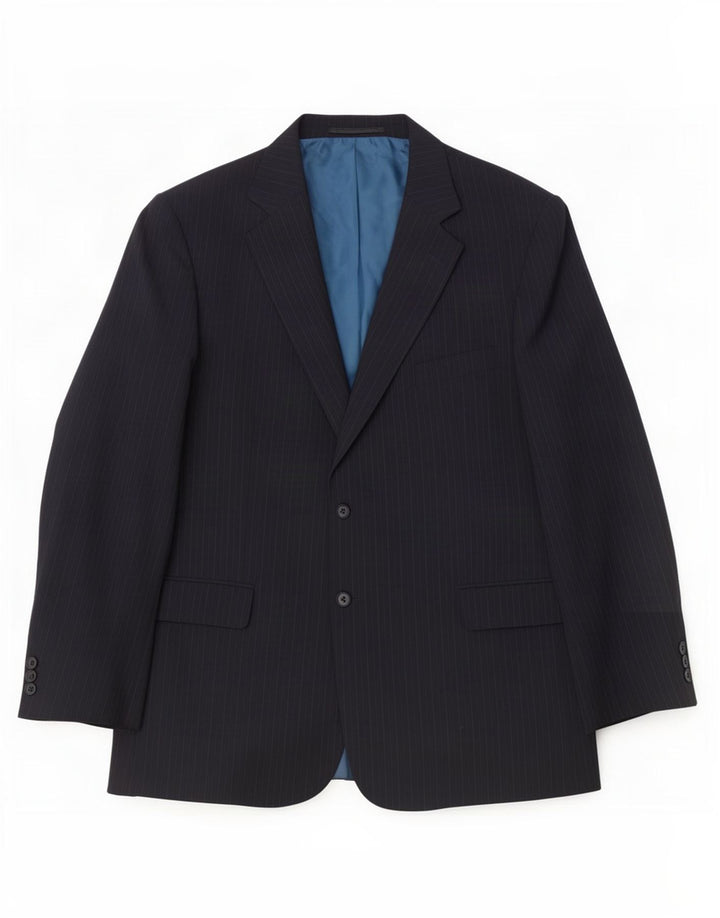 Jaqueta blazer masculina de 2 botões Marks & Spencer Reino Unido 46 XL risca de giz azul marinho