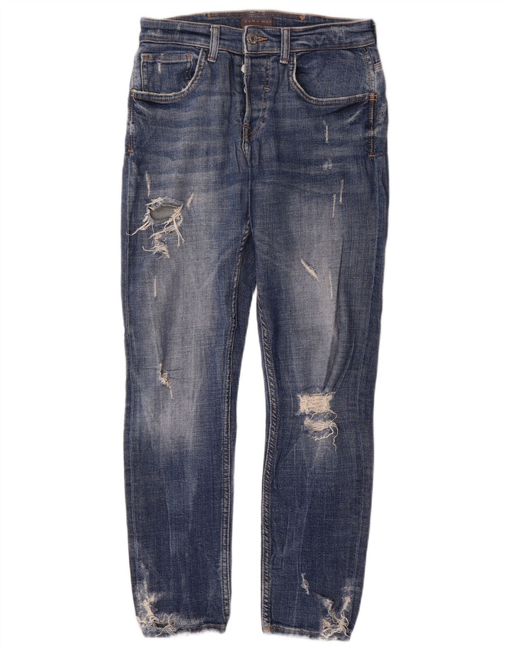 ZARA Mens Jeans Slim Distressed EU 40 Médio W31 L30 Azul Algodão