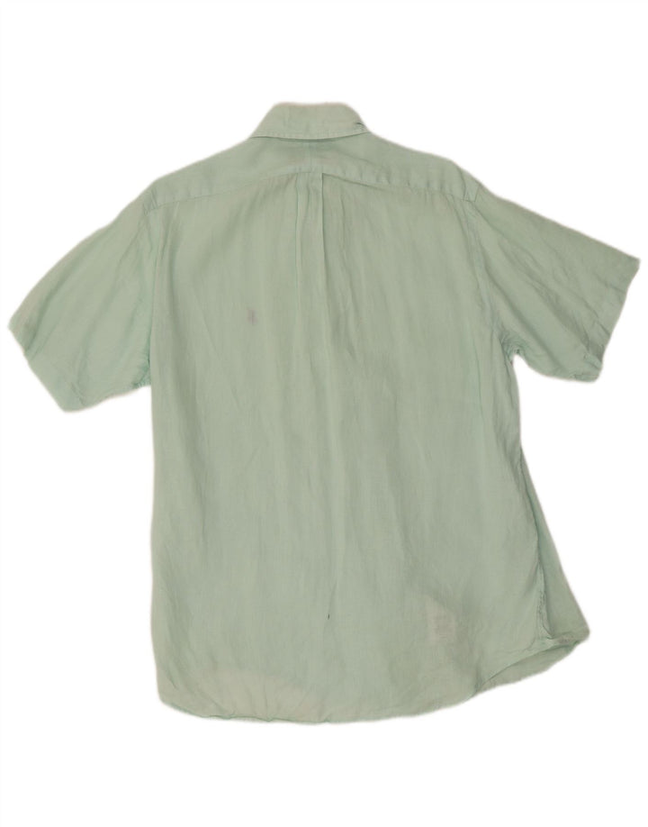 Camisa masculina de manga curta Ralph Lauren linho verde médio