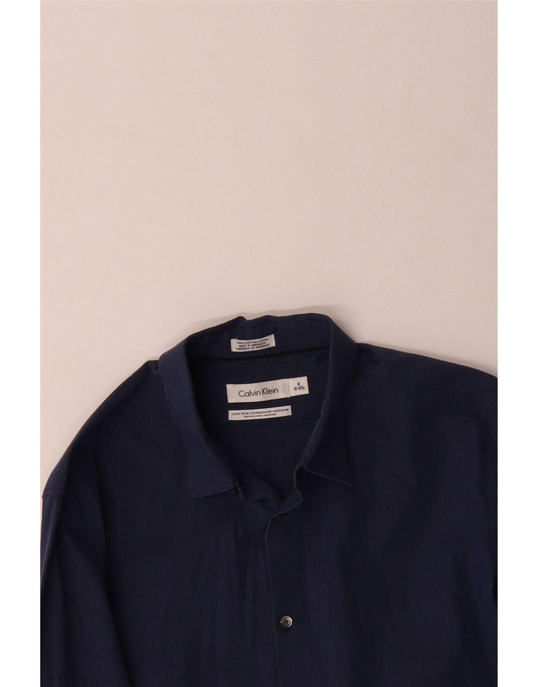 Camisa masculina CALVIN KLEIN tamanho 15 15 1/2 algodão listrado azul marinho médio