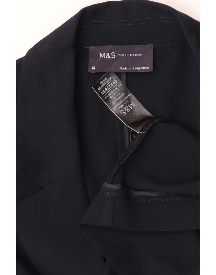 Jaqueta Blazer aberta feminina Marks & Spencer Reino Unido 14 grande poliéster azul marinho