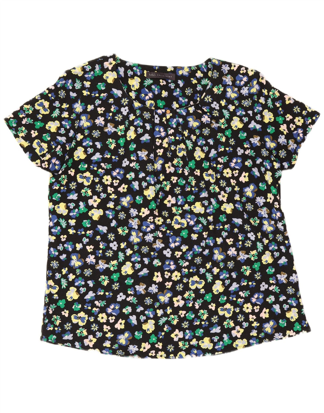 Blusa feminina Marks & Spencer UK 12 poliéster floral preto médio