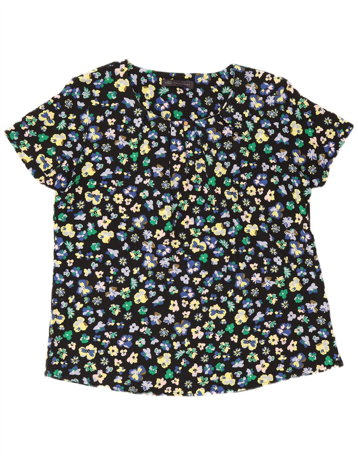 Blusa feminina Marks & Spencer UK 12 poliéster floral preto médio