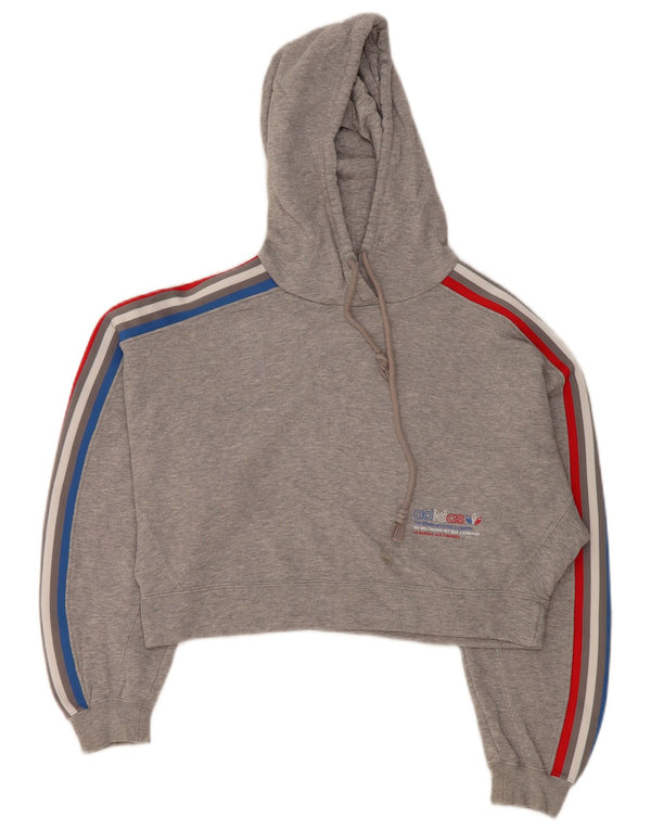 Adidas Womens Oversized Graphic Crop Hoodie Jumper UK 6 XS Cinza Algodão