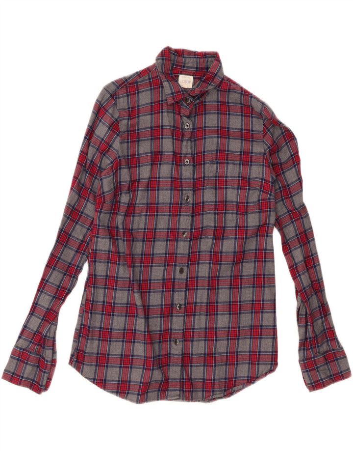 Camisa feminina de flanela J. Crew UK 6 XS cinza xadrez algodão clássico