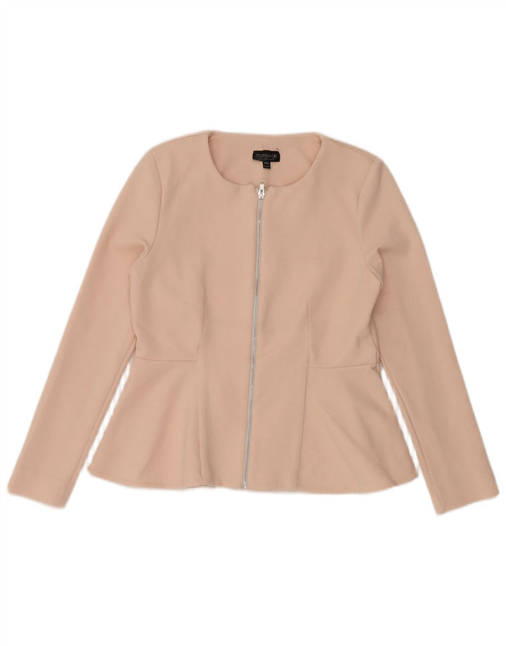 Jaqueta blazer feminina Topshop com zíper completo Reino Unido 14 grande poliéster rosa