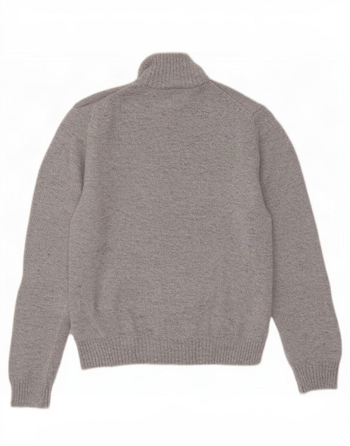 Suéter masculino Marks & Spencer com zíper e gola em lã cinza médio