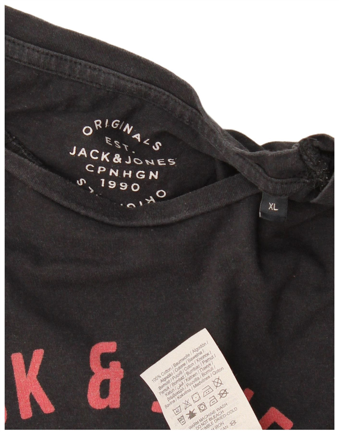 JACK & JONES Camiseta masculina original gráfica Top XL algodão preto