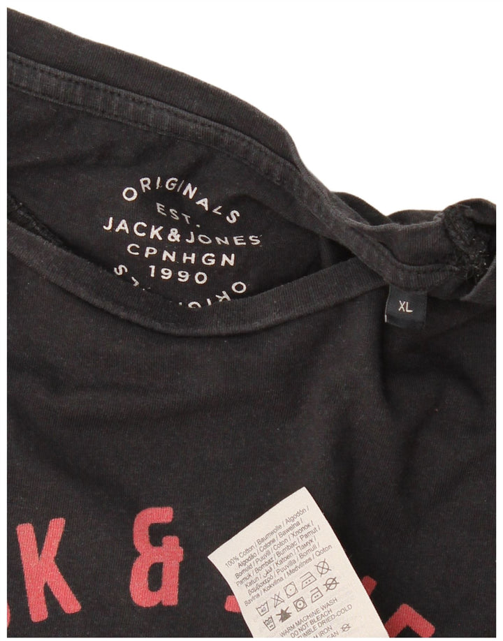 JACK & JONES Camiseta masculina original gráfica Top XL algodão preto