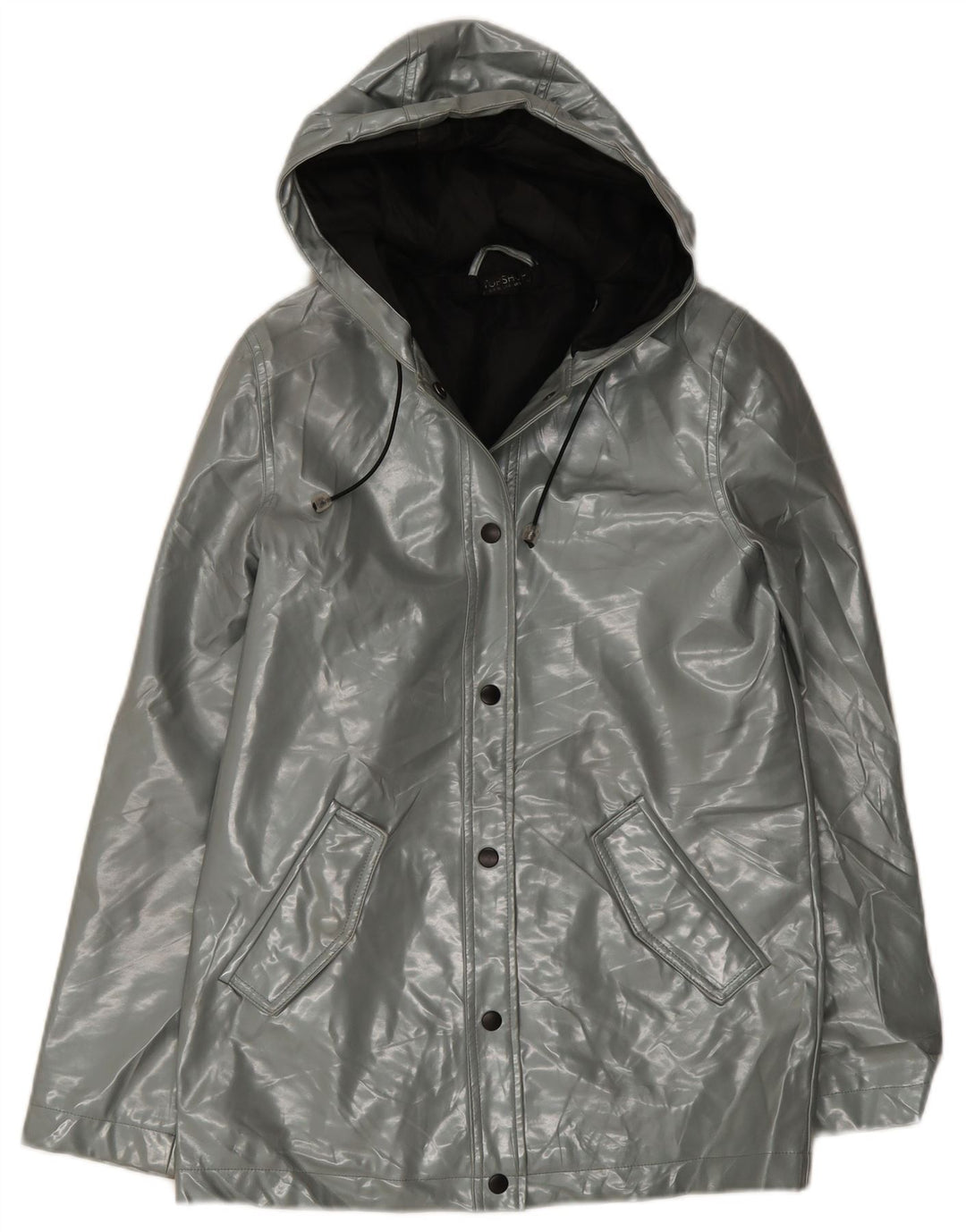 Jaqueta de chuva com capuz feminina Topshop UK 8 poliéster cinza pequeno