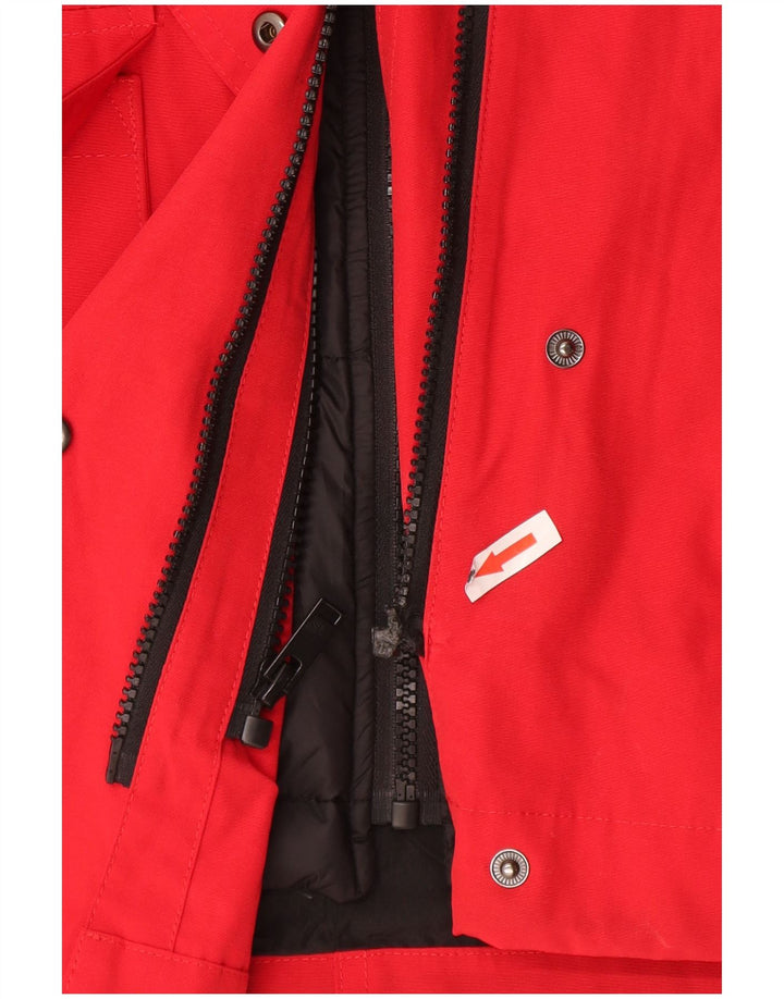 Jaqueta acolchoada com capuz grande Zara para mulher UK 10 poliéster vermelho pequeno