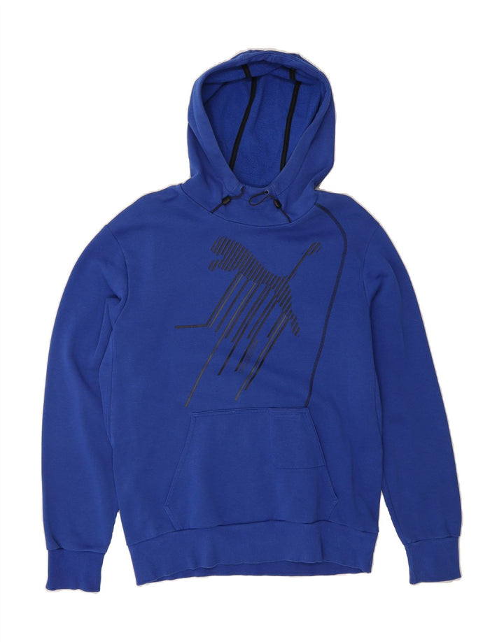 PUMA Mens Graphic Hoodie Jumper Medium Blue Cotton Vintage Puma and Second-Hand Puma from Messina Hembry 