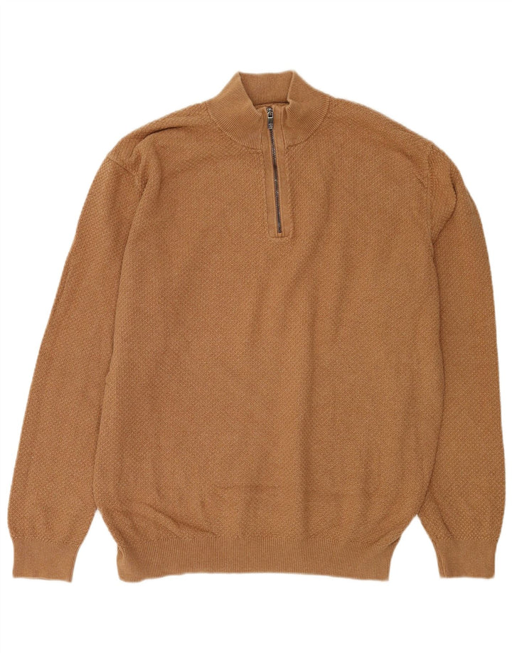 Suéter masculino Massimo Dutti com zíper e gola 2XL algodão marrom
