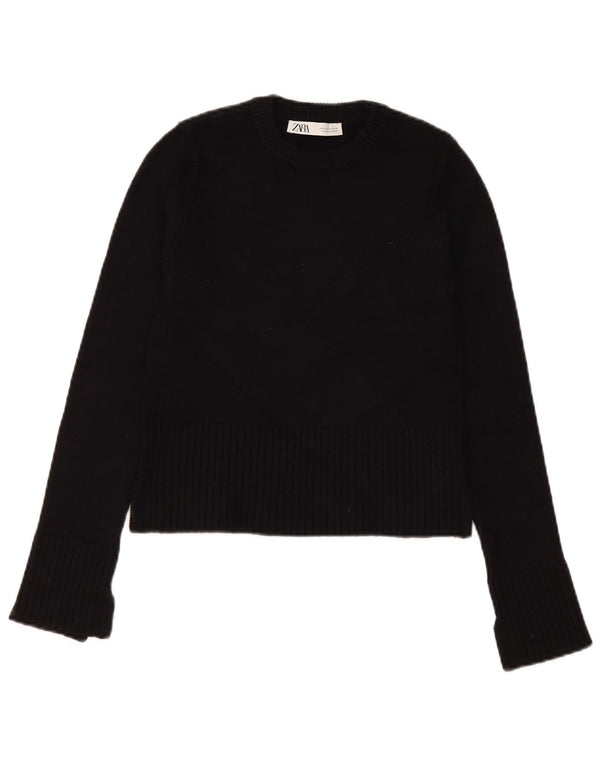 Zara Suéter feminino cropped com gola redonda Reino Unido 6 XS preto