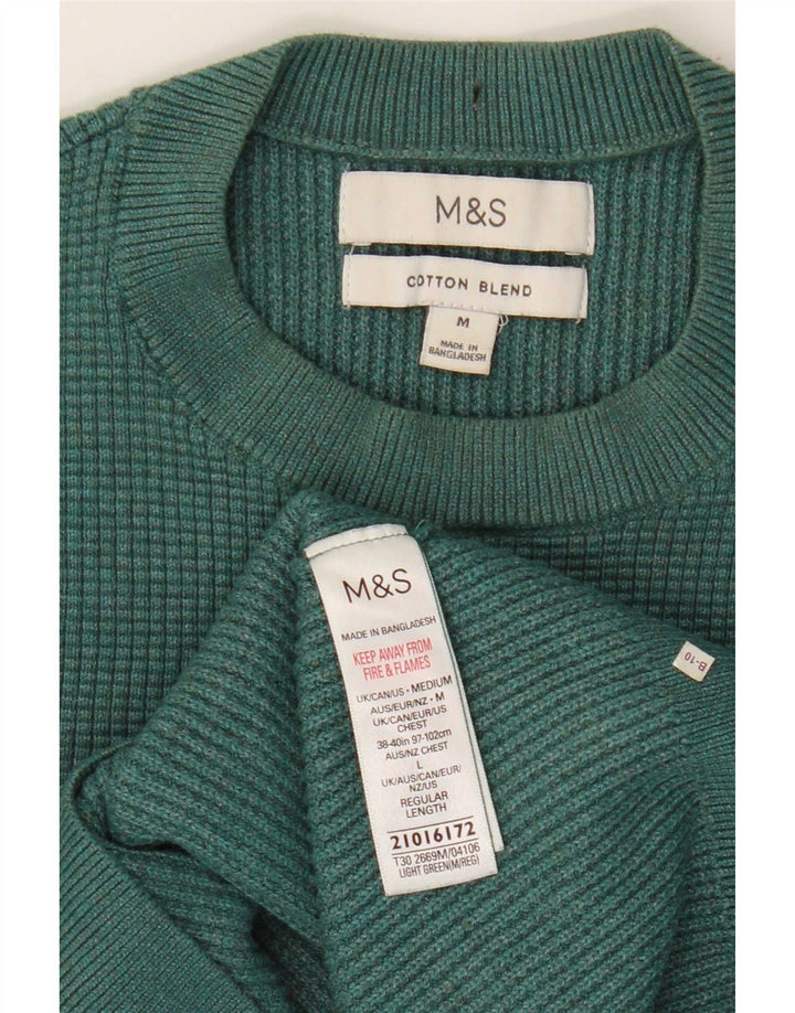Suéter masculino Marks & Spencer com gola redonda em poliéster verde médio