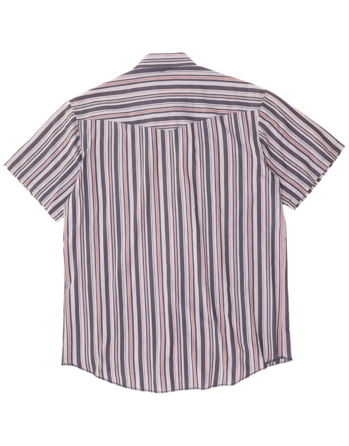 Camisa Wrangler masculina de manga curta tamanho 17 XL listrada azul