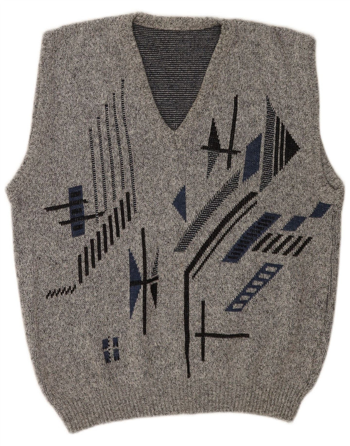 Colete masculino vintage regata EU 50 poliacrílico geométrico cinza médio