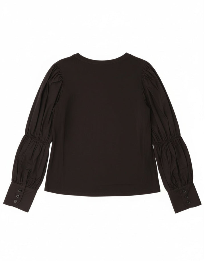 Blusa feminina de manga comprida Zara UK 14 algodão preto médio