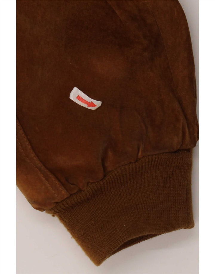 Jaqueta bomber de camurça masculina vintage, poliéster marrom grande Reino Unido 40