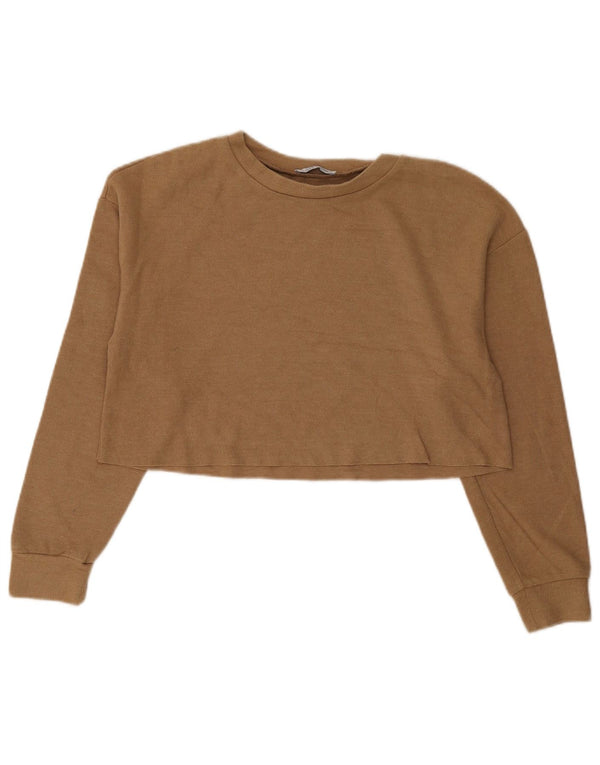 Zara Womens Trafaluc Oversized Crop Top Pequeno Algodão Marrom