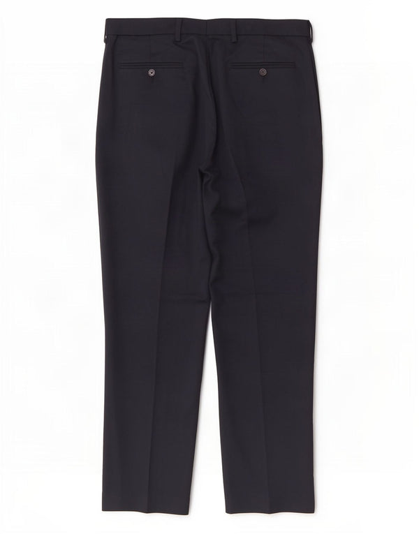 Calça masculina de terno regular Marks & Spencer W36 L31 azul marinho poliéster