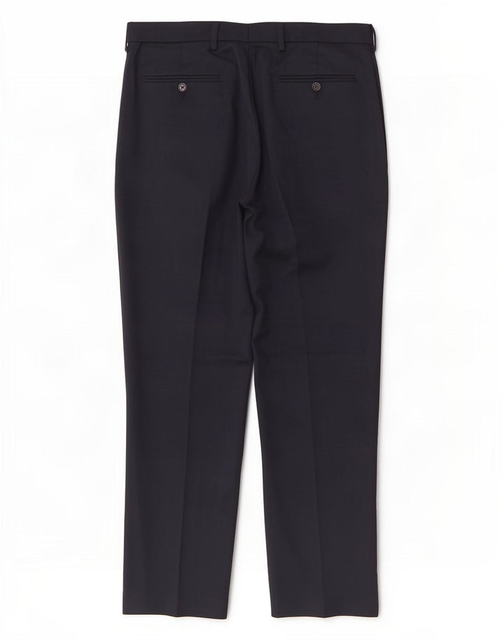 Calça masculina de terno regular Marks & Spencer W36 L31 azul marinho poliéster