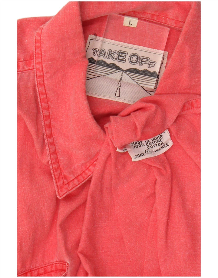 Camisa masculina vintage com ajuste relaxado grande rosa algodão