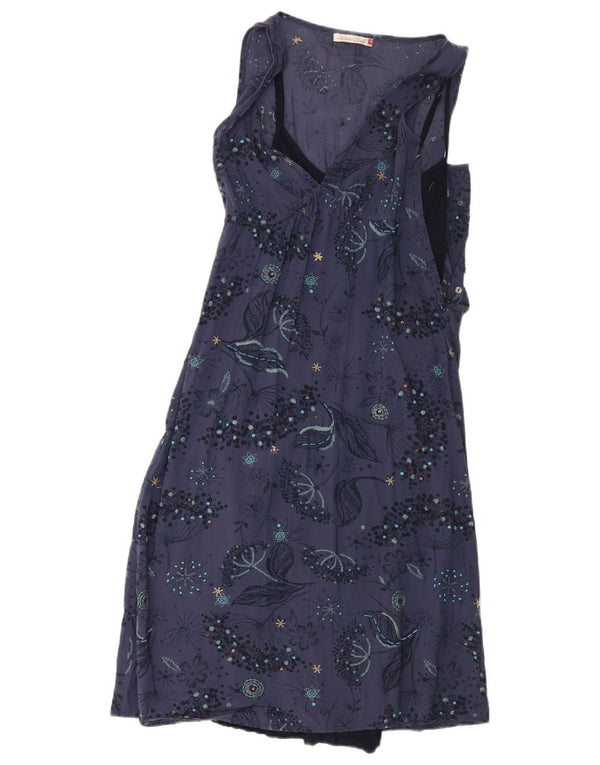 Vestido feminino branco sem mangas evasê UK 8 pequeno azul marinho floral