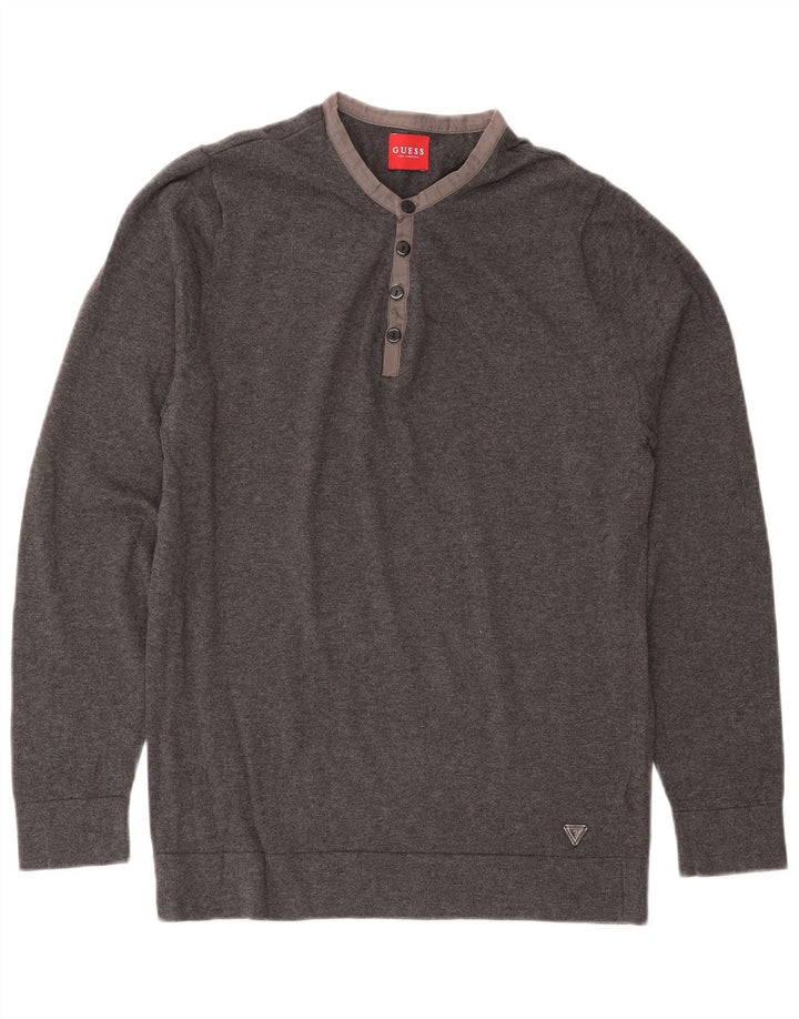 Suéter masculino GUESS com gola redonda, grande algodão cinza