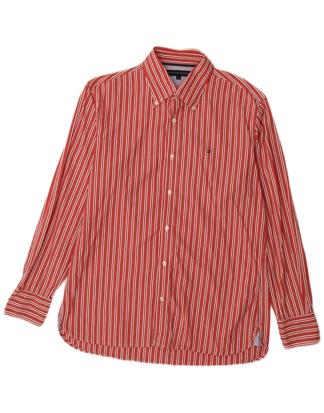 Camisa masculina Tommy Hilfiger média listrada vermelha de algodão