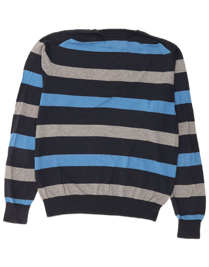 Suéter masculino Sun68 com gola redonda, grande algodão listrado azul