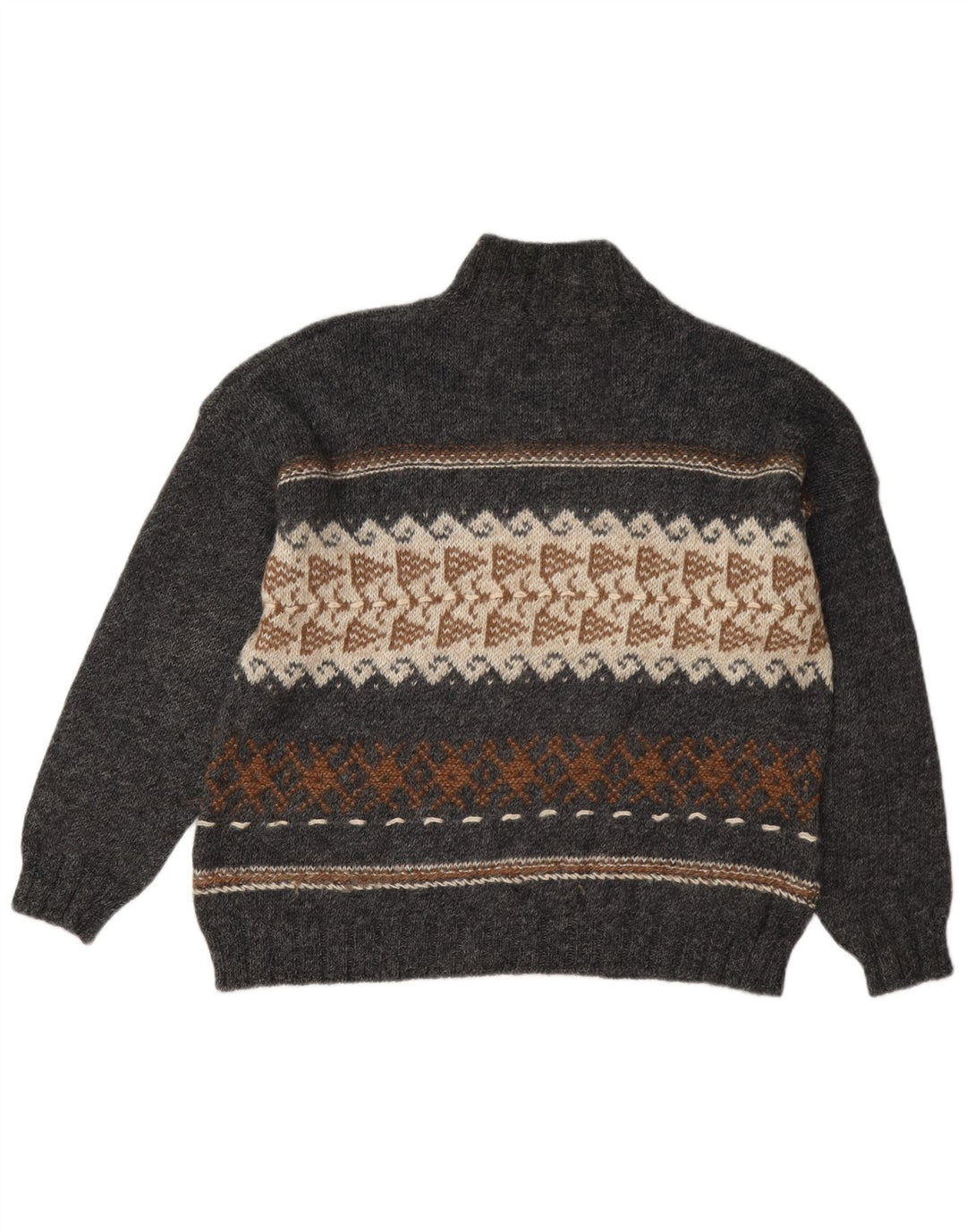 Suéter feminino Sisley com gola tartaruga Reino Unido 16 grande cinza geométrico