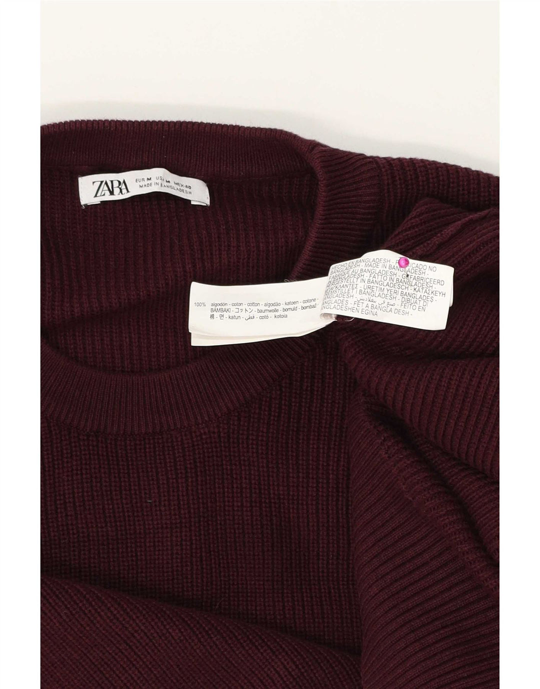 Suéter masculino Zara com gola redonda, algodão médio Borgonha