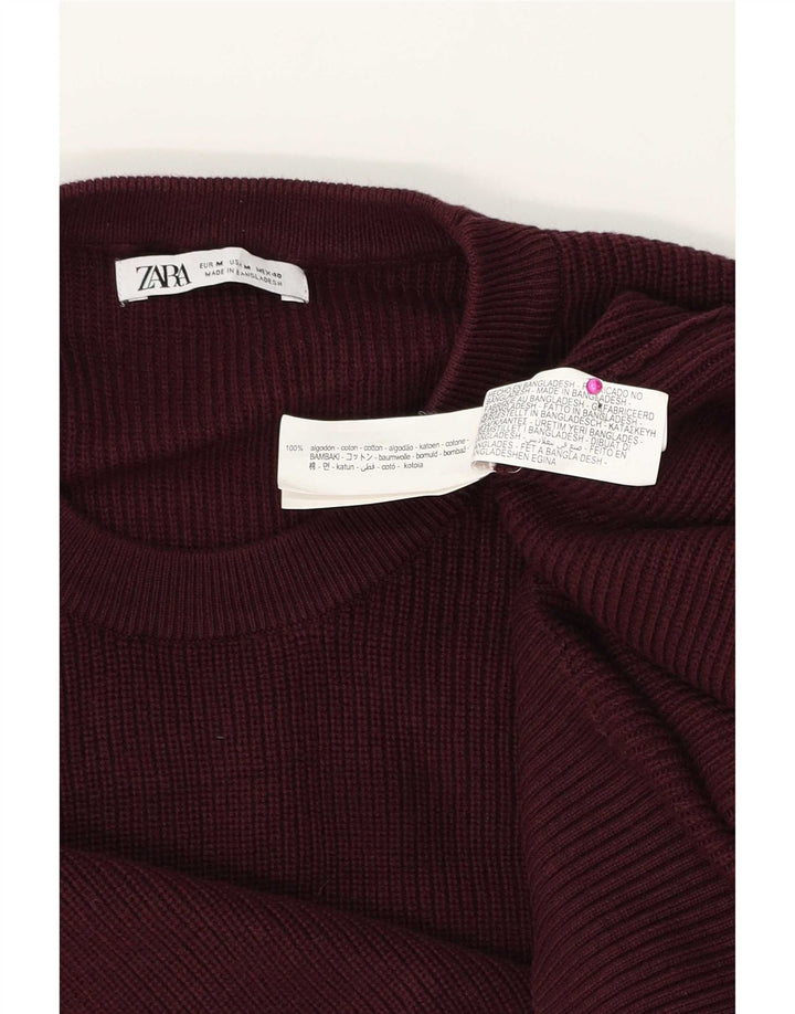 Suéter masculino Zara com gola redonda, algodão médio Borgonha