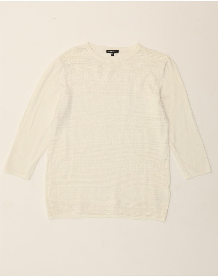 Suéter feminino Warehouse com gola redonda e viscose branca média UK 12