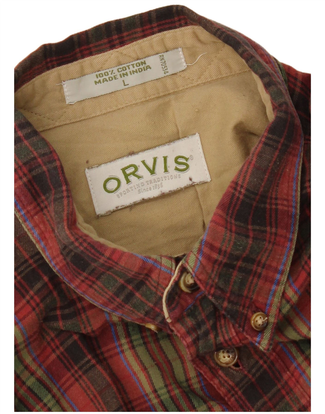 Camisa masculina de flanela Orvis grande algodão xadrez vermelho