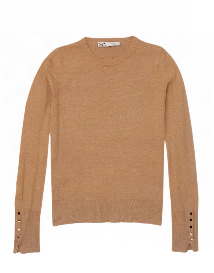 Suéter feminino Zara com gola redonda, Reino Unido 10 pequeno bege
