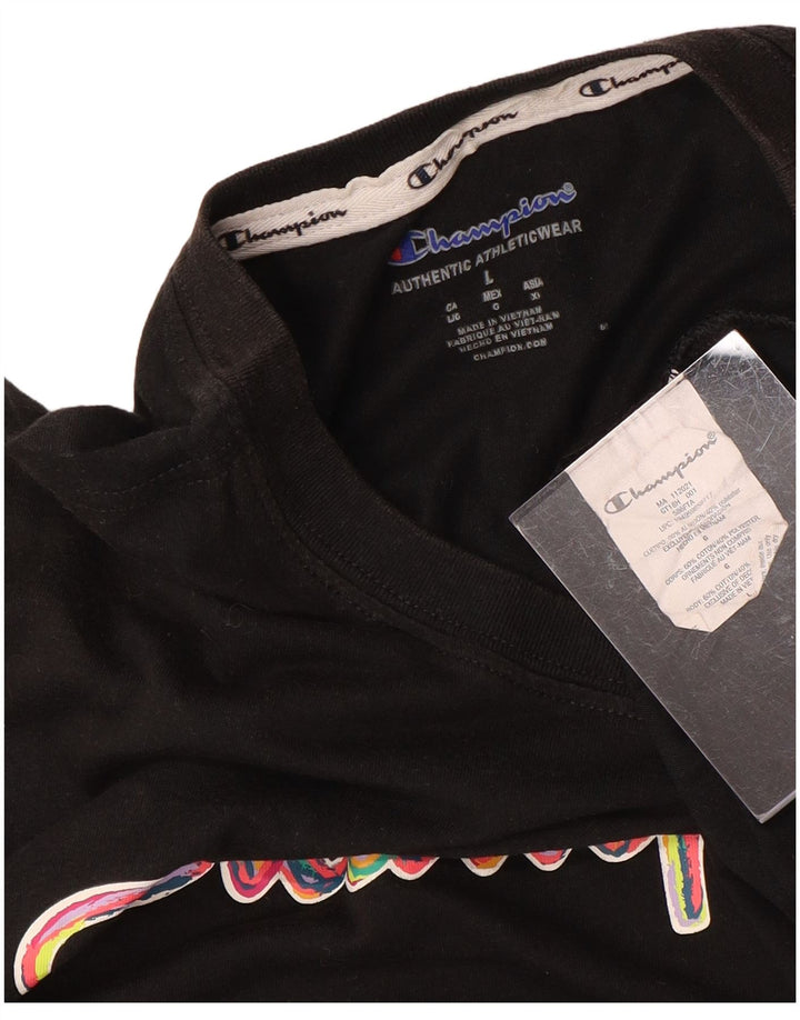 Camiseta feminina com estampa CHAMPION UK 16 grande algodão preto