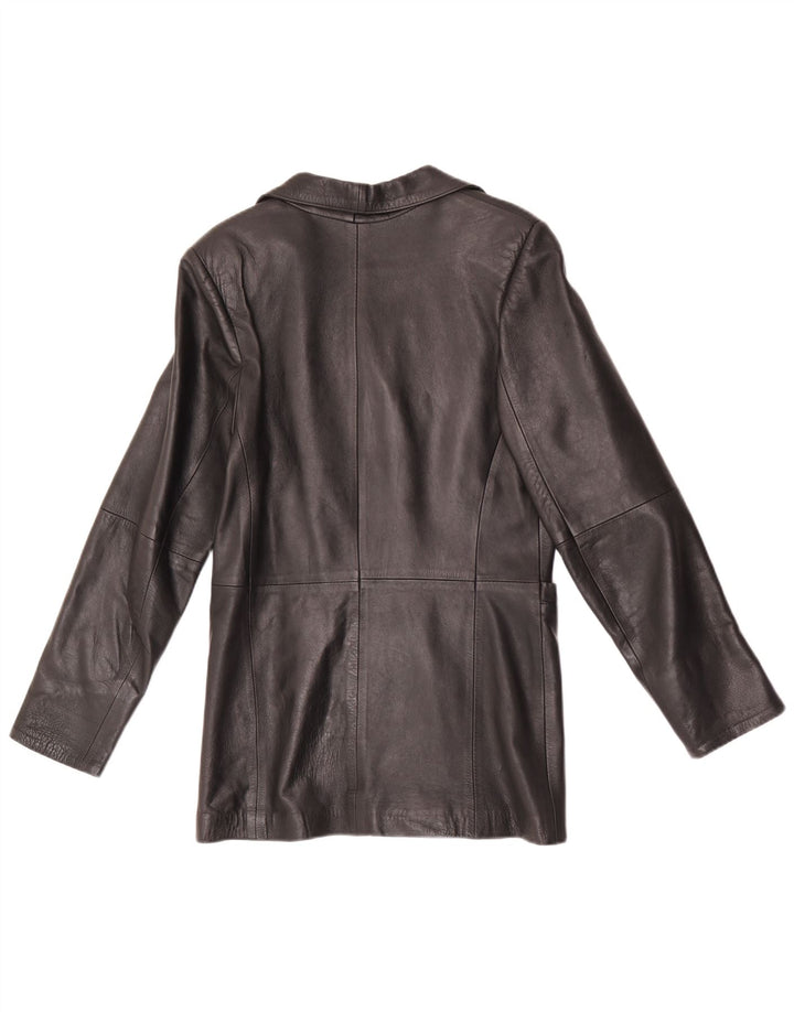 Jaqueta blazer feminina vintage de couro com 5 botões Reino Unido 8 pequena preta