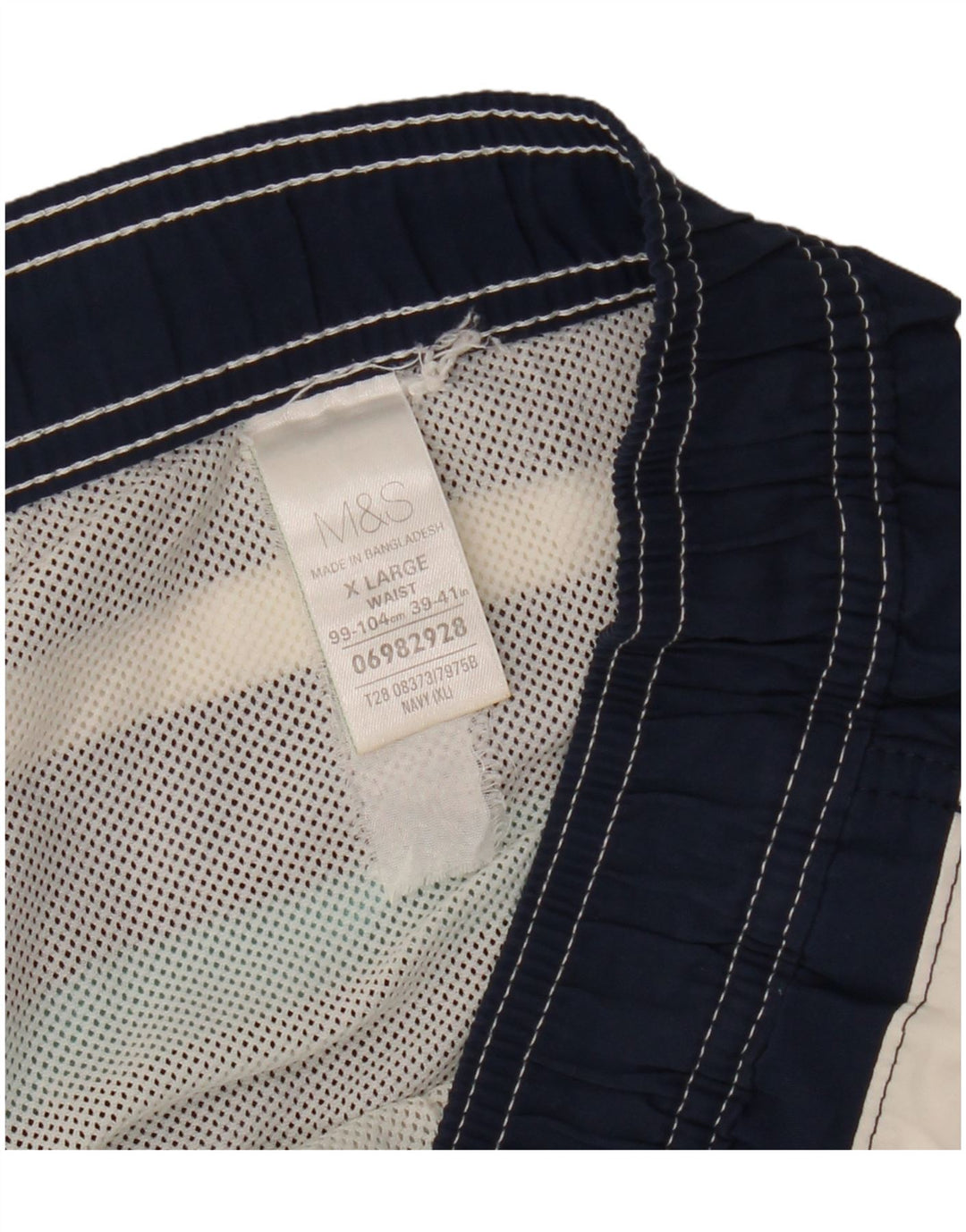 Shorts de natação masculino Marks & Spencer XL poliéster listrado azul marinho