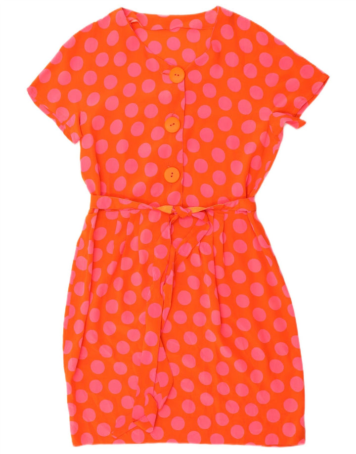 Vestido vintage feminino evasê UK 14 bolinhas laranja médio
