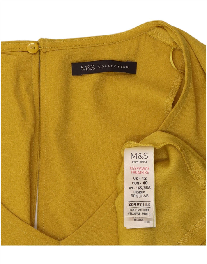 Vestido feminino Marks & Spencer A-Line UK 12 poliéster amarelo médio